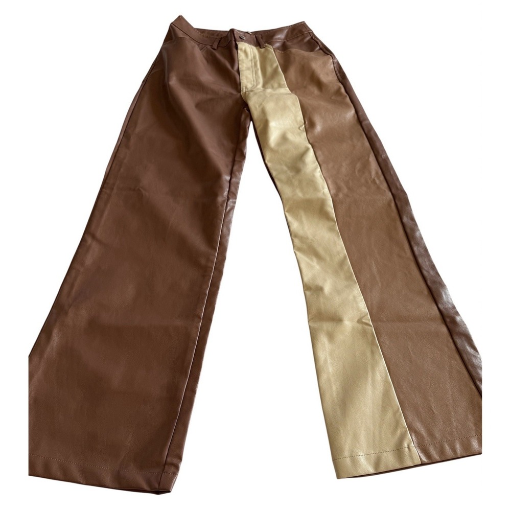 Vintage NWT Bailey Rose Faux Leather Pants Sz M Brown Baggy
